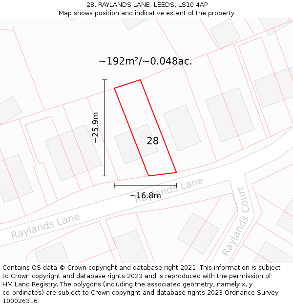 28, RAYLANDS LANE, LEEDS, LS10 4AP: Plot and title map