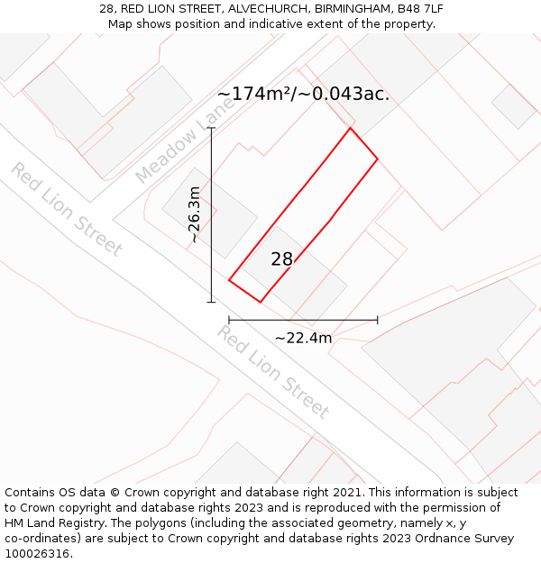 28, RED LION STREET, ALVECHURCH, BIRMINGHAM, B48 7LF: Plot and title map