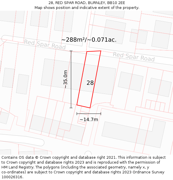 28, RED SPAR ROAD, BURNLEY, BB10 2EE: Plot and title map