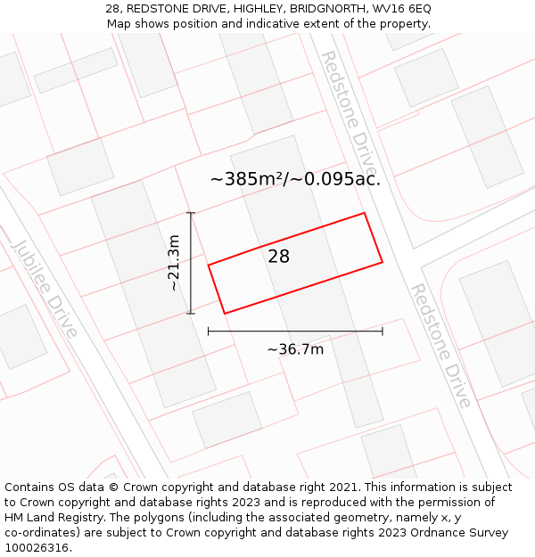 28, REDSTONE DRIVE, HIGHLEY, BRIDGNORTH, WV16 6EQ: Plot and title map