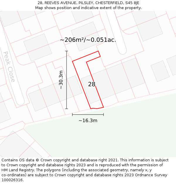 28, REEVES AVENUE, PILSLEY, CHESTERFIELD, S45 8JE: Plot and title map