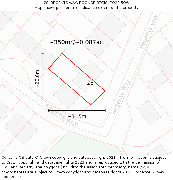 28, REGENTS WAY, BOGNOR REGIS, PO21 5QW: Plot and title map