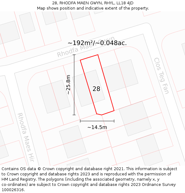 28, RHODFA MAEN GWYN, RHYL, LL18 4JD: Plot and title map