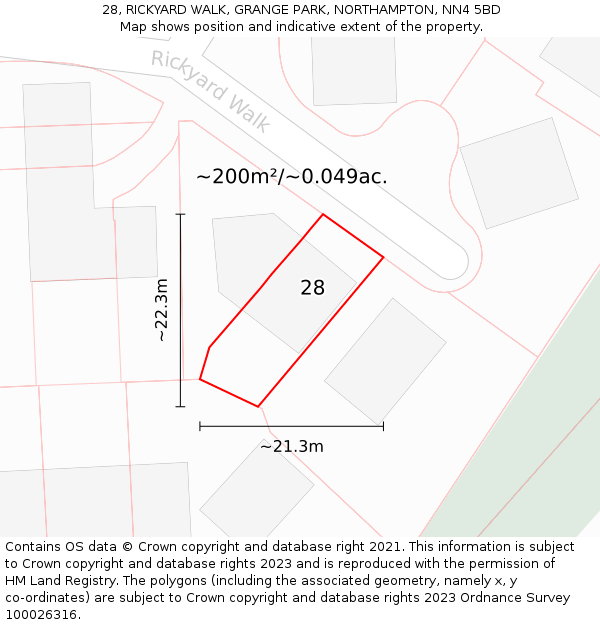 28, RICKYARD WALK, GRANGE PARK, NORTHAMPTON, NN4 5BD: Plot and title map