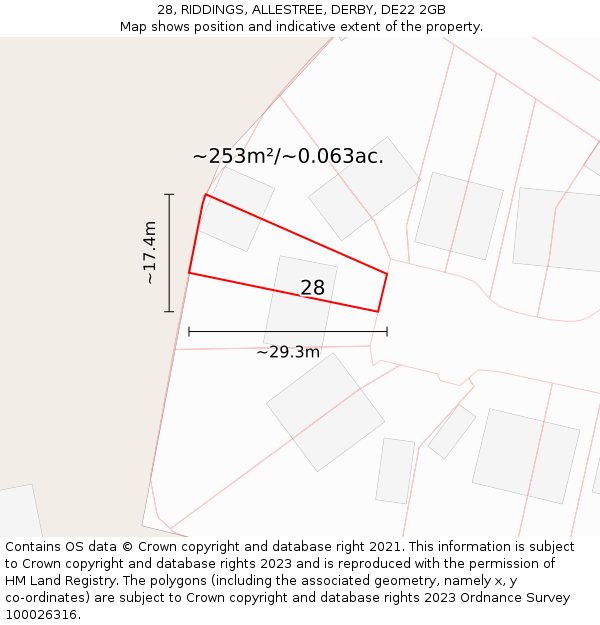 28, RIDDINGS, ALLESTREE, DERBY, DE22 2GB: Plot and title map