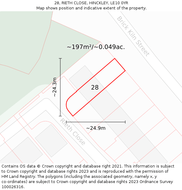 28, RIETH CLOSE, HINCKLEY, LE10 0YR: Plot and title map