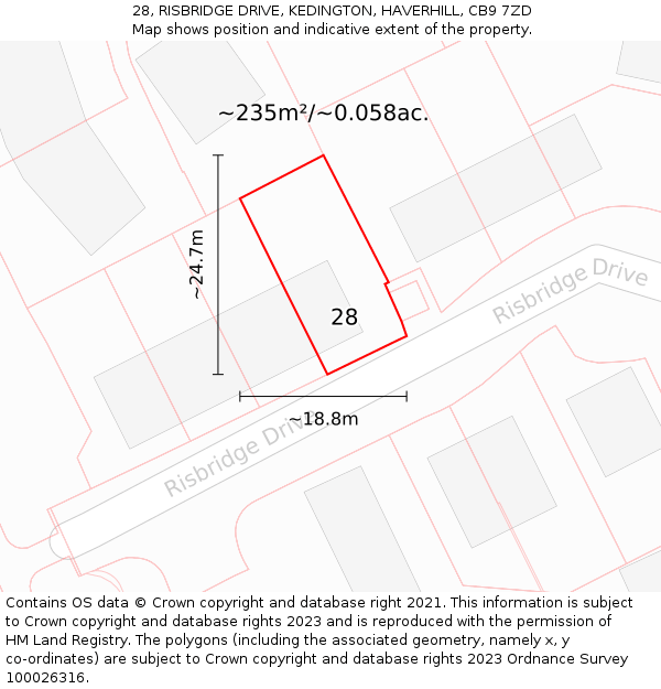 28, RISBRIDGE DRIVE, KEDINGTON, HAVERHILL, CB9 7ZD: Plot and title map