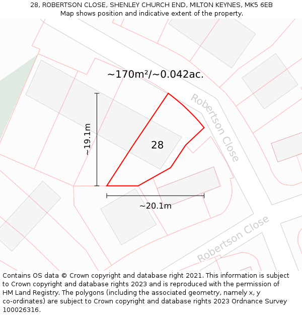 28, ROBERTSON CLOSE, SHENLEY CHURCH END, MILTON KEYNES, MK5 6EB: Plot and title map