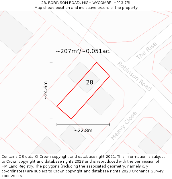 28, ROBINSON ROAD, HIGH WYCOMBE, HP13 7BL: Plot and title map