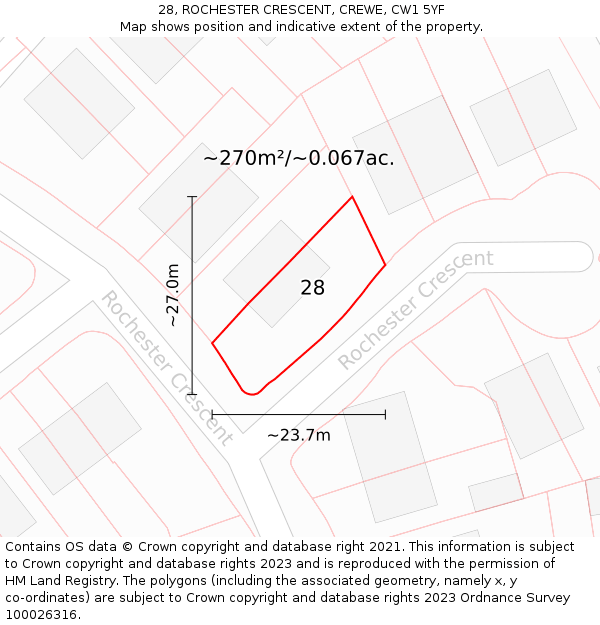 28, ROCHESTER CRESCENT, CREWE, CW1 5YF: Plot and title map