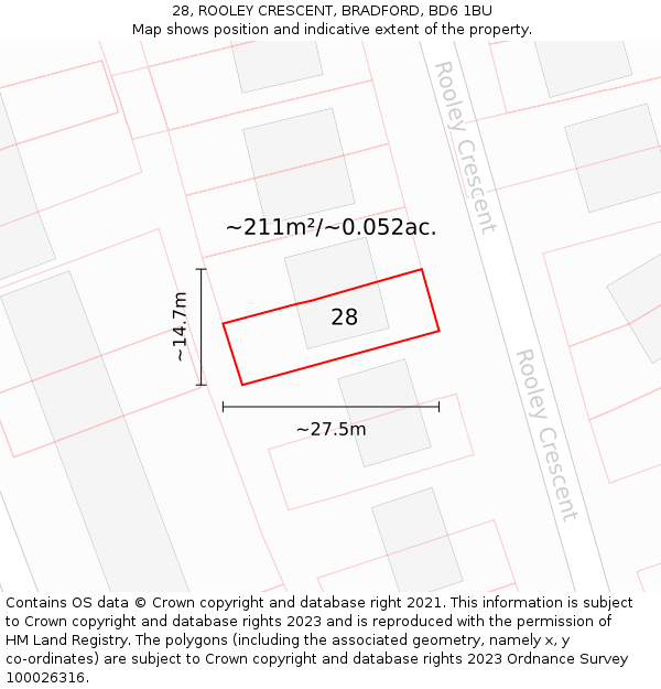 28, ROOLEY CRESCENT, BRADFORD, BD6 1BU: Plot and title map