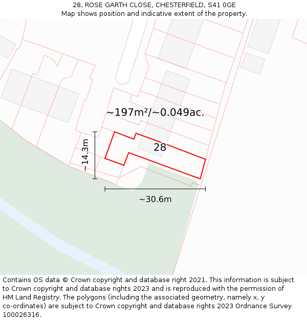 28, ROSE GARTH CLOSE, CHESTERFIELD, S41 0GE: Plot and title map