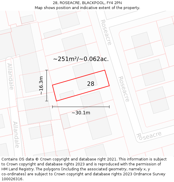 28, ROSEACRE, BLACKPOOL, FY4 2PN: Plot and title map