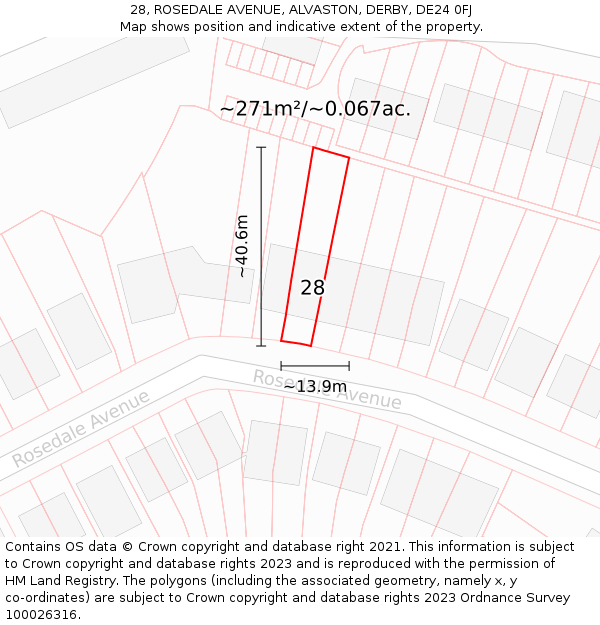 28, ROSEDALE AVENUE, ALVASTON, DERBY, DE24 0FJ: Plot and title map