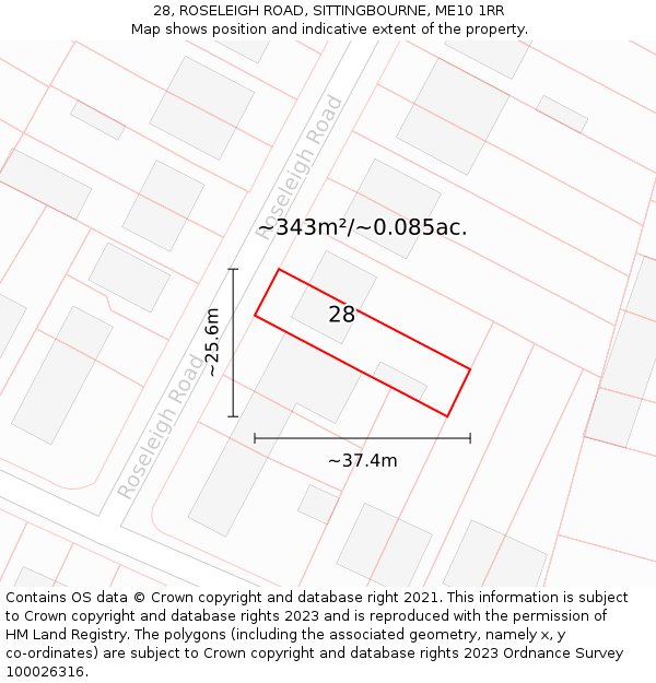 28, ROSELEIGH ROAD, SITTINGBOURNE, ME10 1RR: Plot and title map