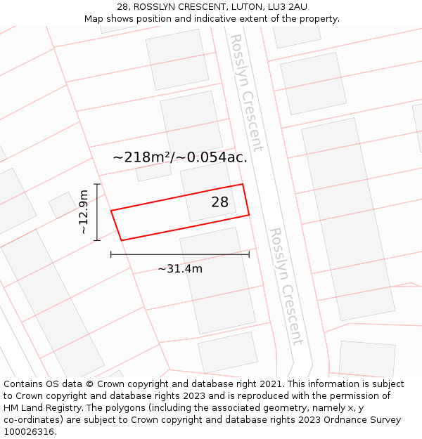 28, ROSSLYN CRESCENT, LUTON, LU3 2AU: Plot and title map