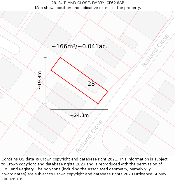 28, RUTLAND CLOSE, BARRY, CF62 8AR: Plot and title map