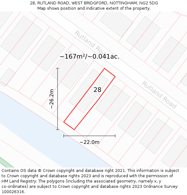 28, RUTLAND ROAD, WEST BRIDGFORD, NOTTINGHAM, NG2 5DG: Plot and title map