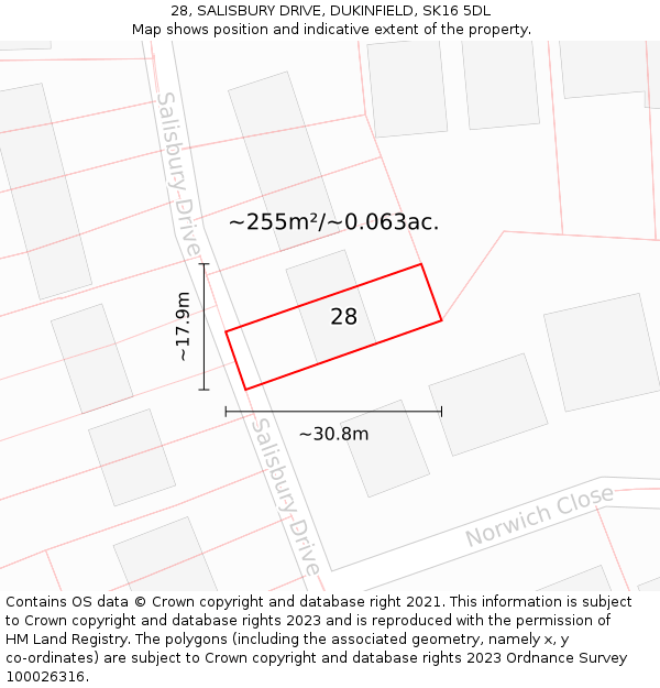 28, SALISBURY DRIVE, DUKINFIELD, SK16 5DL: Plot and title map