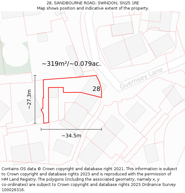 28, SANDBOURNE ROAD, SWINDON, SN25 1RE: Plot and title map