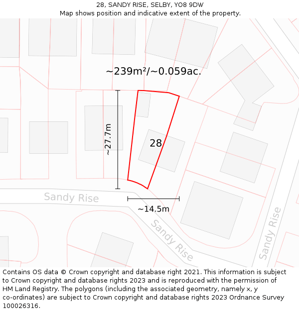 28, SANDY RISE, SELBY, YO8 9DW: Plot and title map