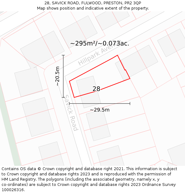 28, SAVICK ROAD, FULWOOD, PRESTON, PR2 3QP: Plot and title map