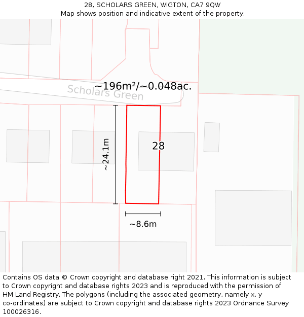 28, SCHOLARS GREEN, WIGTON, CA7 9QW: Plot and title map