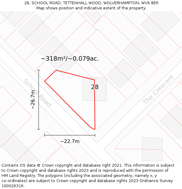 28, SCHOOL ROAD, TETTENHALL WOOD, WOLVERHAMPTON, WV6 8ER: Plot and title map