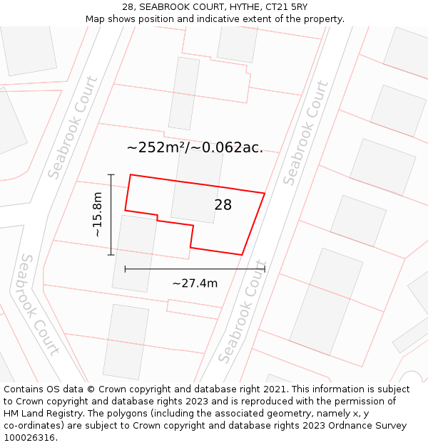 28, SEABROOK COURT, HYTHE, CT21 5RY: Plot and title map