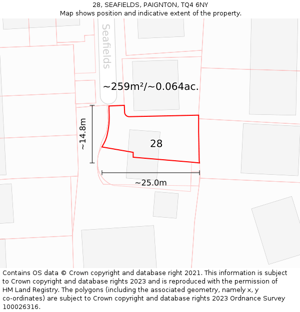 28, SEAFIELDS, PAIGNTON, TQ4 6NY: Plot and title map