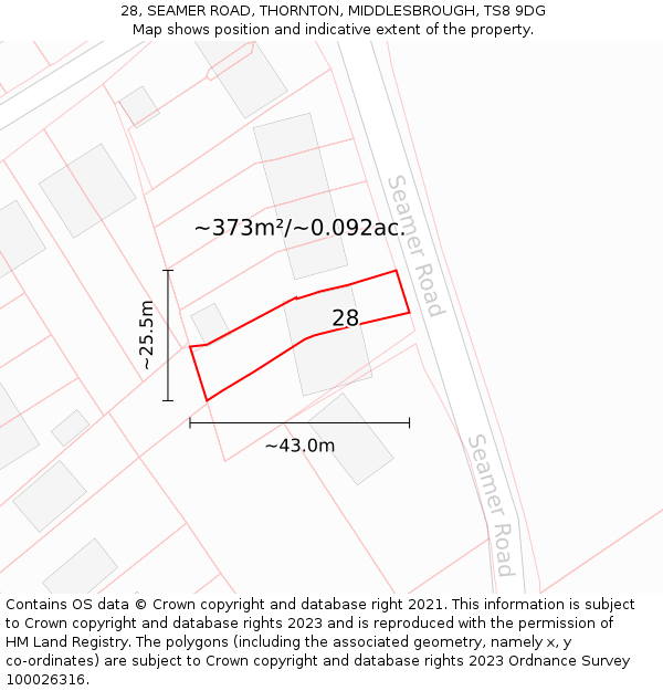 28, SEAMER ROAD, THORNTON, MIDDLESBROUGH, TS8 9DG: Plot and title map