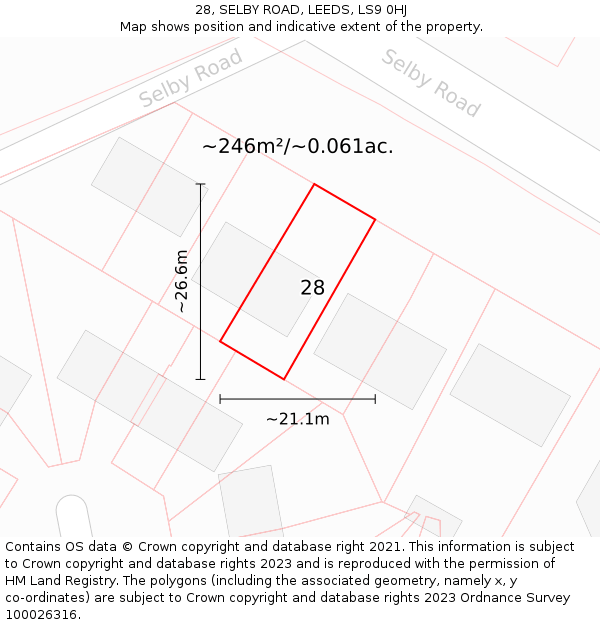 28, SELBY ROAD, LEEDS, LS9 0HJ: Plot and title map