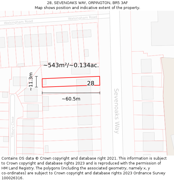 28, SEVENOAKS WAY, ORPINGTON, BR5 3AF: Plot and title map