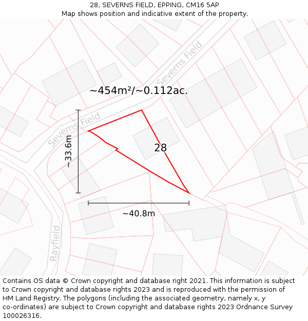 28, SEVERNS FIELD, EPPING, CM16 5AP: Plot and title map