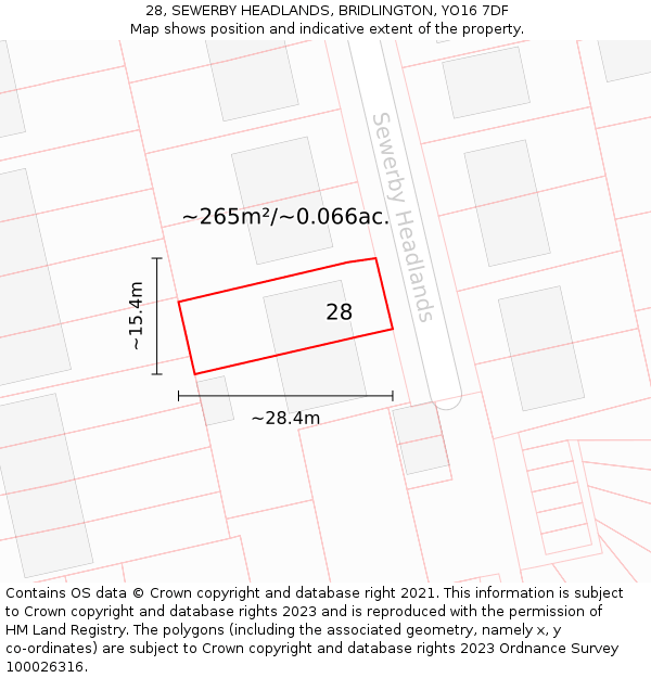 28, SEWERBY HEADLANDS, BRIDLINGTON, YO16 7DF: Plot and title map