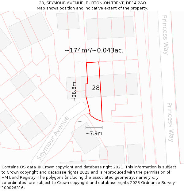 28, SEYMOUR AVENUE, BURTON-ON-TRENT, DE14 2AQ: Plot and title map