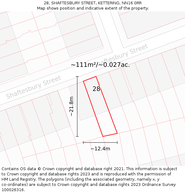 28, SHAFTESBURY STREET, KETTERING, NN16 0RR: Plot and title map