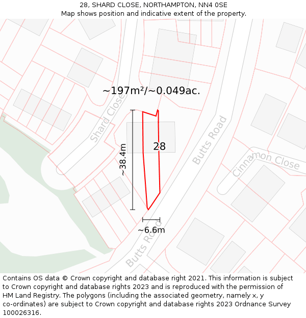 28, SHARD CLOSE, NORTHAMPTON, NN4 0SE: Plot and title map