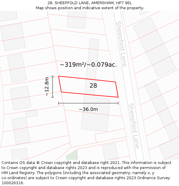 28, SHEEPFOLD LANE, AMERSHAM, HP7 9EL: Plot and title map