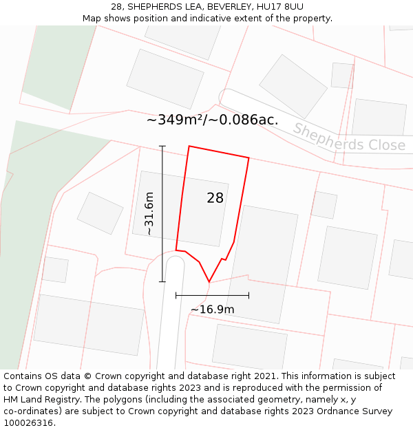 28, SHEPHERDS LEA, BEVERLEY, HU17 8UU: Plot and title map