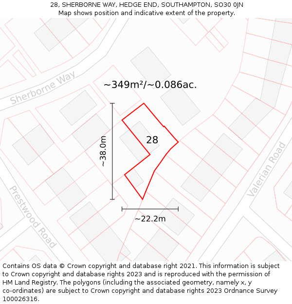 28, SHERBORNE WAY, HEDGE END, SOUTHAMPTON, SO30 0JN: Plot and title map