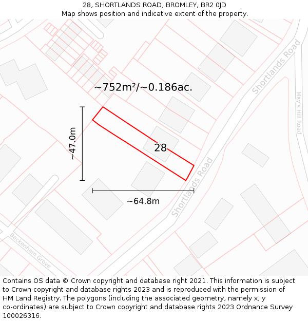 28, SHORTLANDS ROAD, BROMLEY, BR2 0JD: Plot and title map