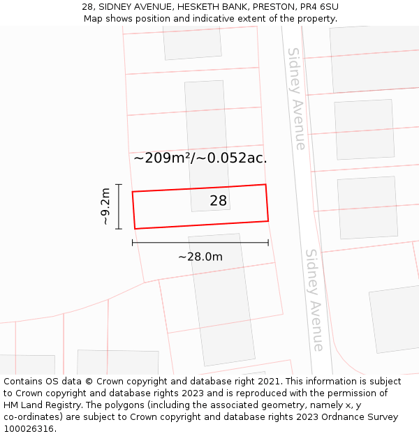 28, SIDNEY AVENUE, HESKETH BANK, PRESTON, PR4 6SU: Plot and title map