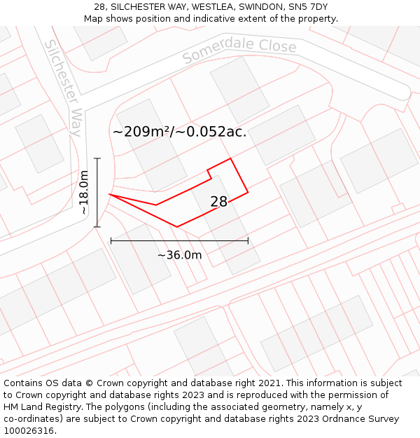 28, SILCHESTER WAY, WESTLEA, SWINDON, SN5 7DY: Plot and title map