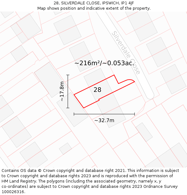 28, SILVERDALE CLOSE, IPSWICH, IP1 4JF: Plot and title map