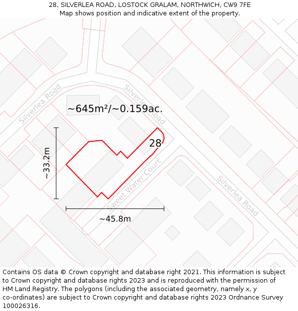 28, SILVERLEA ROAD, LOSTOCK GRALAM, NORTHWICH, CW9 7FE: Plot and title map