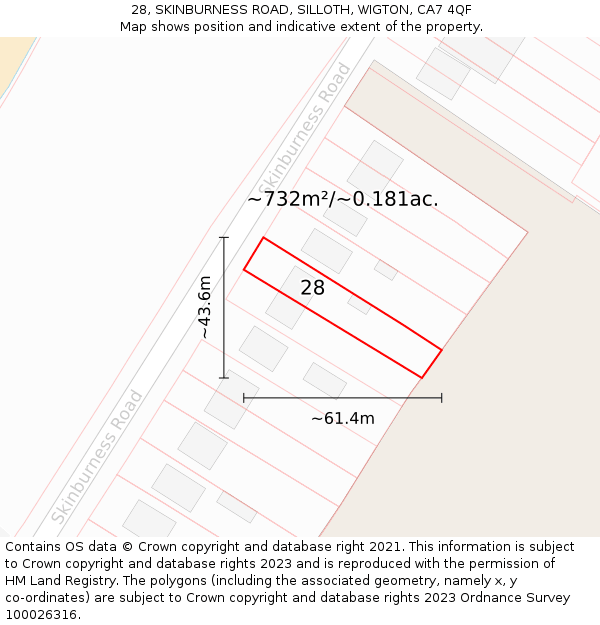 28, SKINBURNESS ROAD, SILLOTH, WIGTON, CA7 4QF: Plot and title map