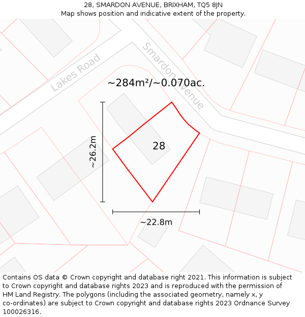 28, SMARDON AVENUE, BRIXHAM, TQ5 8JN: Plot and title map