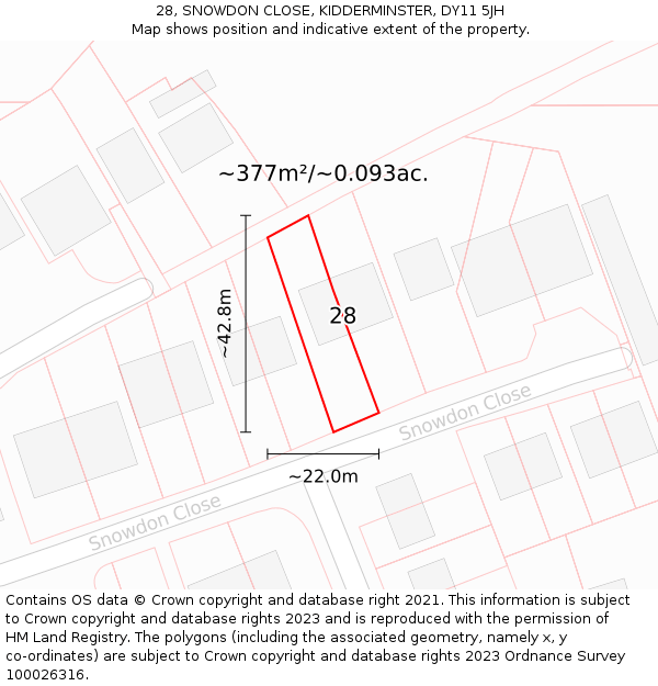 28, SNOWDON CLOSE, KIDDERMINSTER, DY11 5JH: Plot and title map