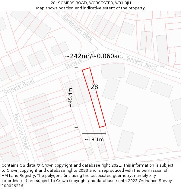 28, SOMERS ROAD, WORCESTER, WR1 3JH: Plot and title map